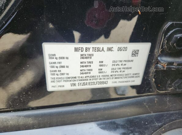 5YJSA1E22LF399943 2020 TESLA MODEL Black ძრავის განყოფილების ხედი
