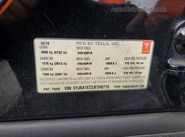 5YJSA1E23JF248719 2018 TESLA MODEL Black Engine compartment view