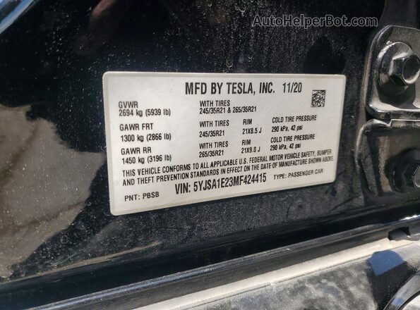 5YJSA1E23MF424415 2021 TESLA MODEL Black ძრავის განყოფილების ხედი