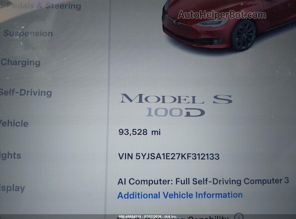 5YJSA1E27KF312133 2019 TESLA MODEL S Red 