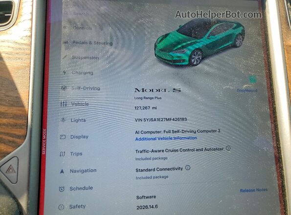 5YJSA1E27MF426183 2021 TESLA MODEL Gray ხელსაწყოთა პანელის ხედი