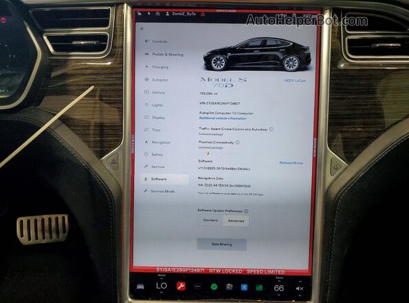 5YJSA1E28GF134871 2016 TESLA MODEL Black Սարքավորումների վահանակի տեսք