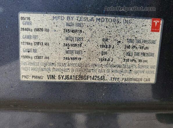 5YJSA1E28GF142548 2016 TESLA MODEL Blue VIN sticker view