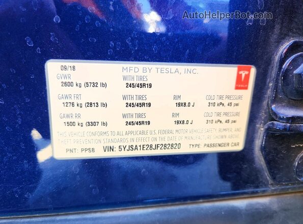 5YJSA1E28JF282820 2018 TESLA MODEL Blue Engine compartment view