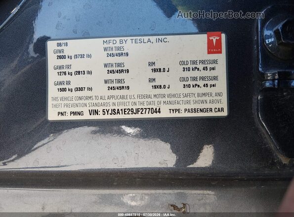 5YJSA1E29JF277044 2018 TESLA MODEL S Gray ძრავის განყოფილების ხედი