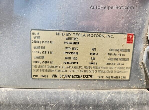 5YJSA1E2XGF123791 2016 TESLA MODEL Серебряный Вид подкапотного пространства