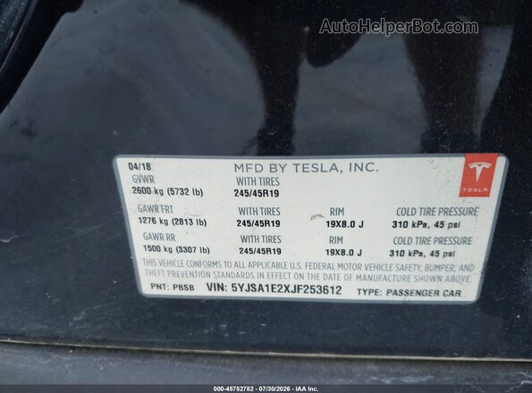 5YJSA1E2XJF253612 2018 TESLA MODEL S Черный Вид подкапотного пространства