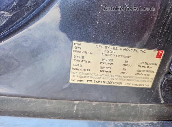 5YJSA1E42GF129604 2016 TESLA MODEL Gray Engine compartment view