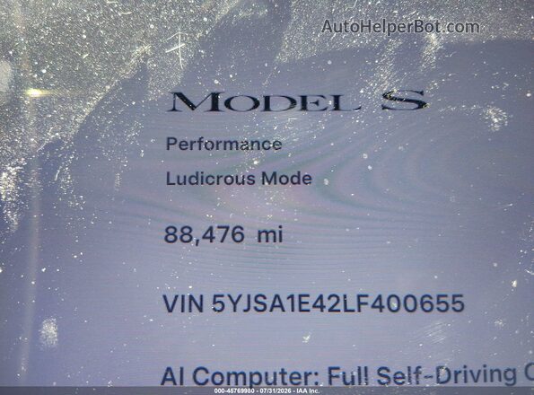 5YJSA1E42LF400655 2020 TESLA MODEL S White 