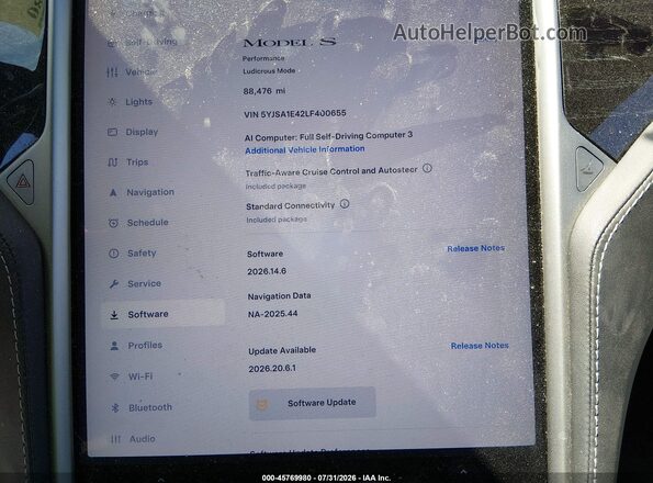 5YJSA1E42LF400655 2020 TESLA MODEL S White 