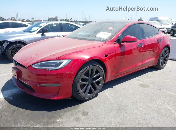 5YJSA1E53MF428801 2021 TESLA MODEL S Red Առջևի ձախ երեք քառորդ տեսարան
