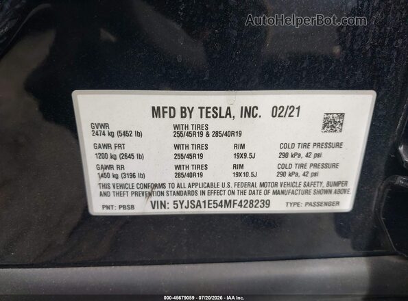 5YJSA1E54MF428239 2021 TESLA MODEL S Black ძრავის განყოფილების ხედი