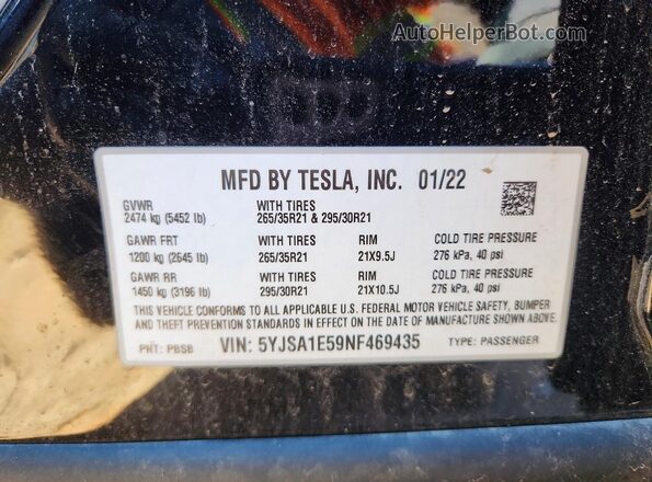 5YJSA1E59NF469435 2022 TESLA MODEL Black Engine compartment view