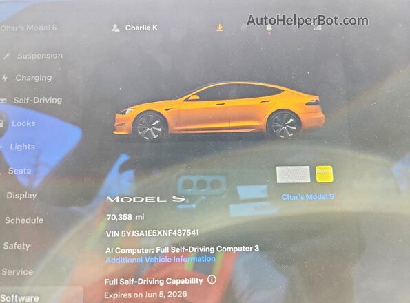 5YJSA1E5XNF487541 2022 TESLA MODEL White Widok zestawu wskaźników