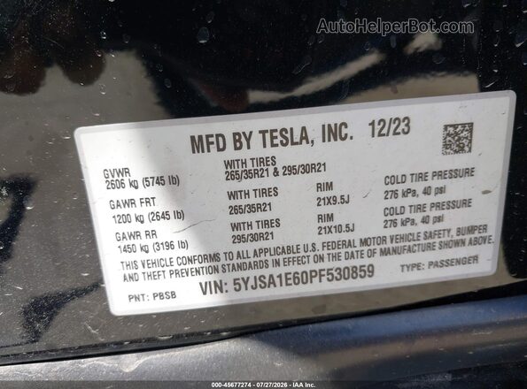5YJSA1E60PF530859 2023 TESLA MODEL S Черный Вид подкапотного пространства