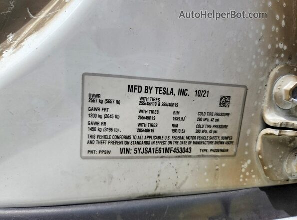 5YJSA1E61MF453043 2021 TESLA MODEL Белый Вид подкапотного пространства