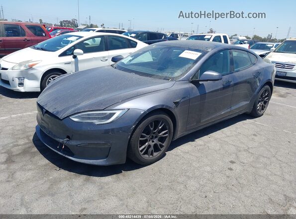 5YJSA1E66MF445701 2021 TESLA MODEL S Gray Առջևի ձախ երեք քառորդ տեսարան
