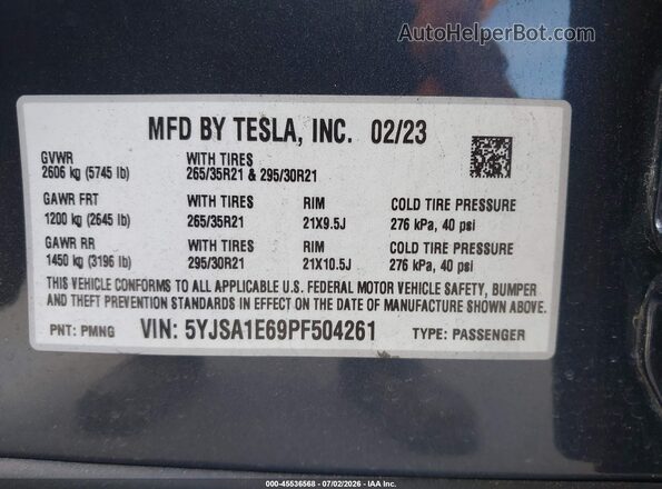 5YJSA1E69PF504261 2023 TESLA MODEL S Белый Вид подкапотного пространства