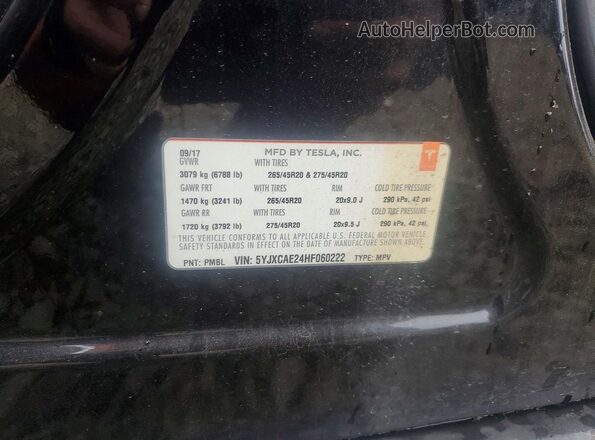 5YJXCAE24HF060222 2017 TESLA MODEL Black VIN sticker view