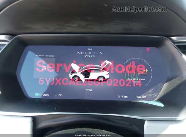 5YJXCAE25GF020214 2016 TESLA MODEL X White უკანა სავარძლების ხედი