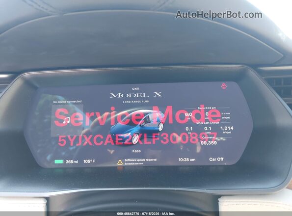 5YJXCAE2XLF300897 2020 TESLA MODEL X Черный Вид задних сидений