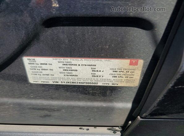 5YJXCBE24GF005502 2016 TESLA MODEL Gray Вид підкапотного простору