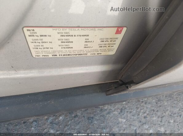 5YJXCBE27GF005722 2016 TESLA MODEL X Gray Вид підкапотного простору