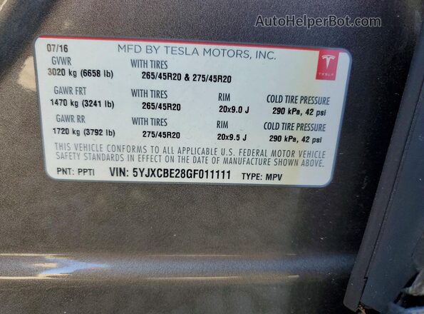 5YJXCBE28GF011111 2016 TESLA MODEL Желто-коричневый Вид наклейки с VIN-кодом