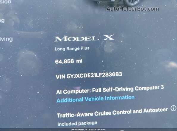 5YJXCDE21LF283683 2020 TESLA MODEL X Black 
