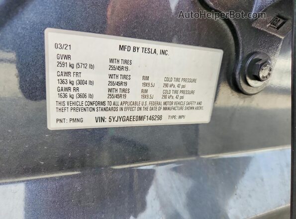 5YJYGAEE0MF146298 2021 TESLA MODEL Gray Widok komory silnika