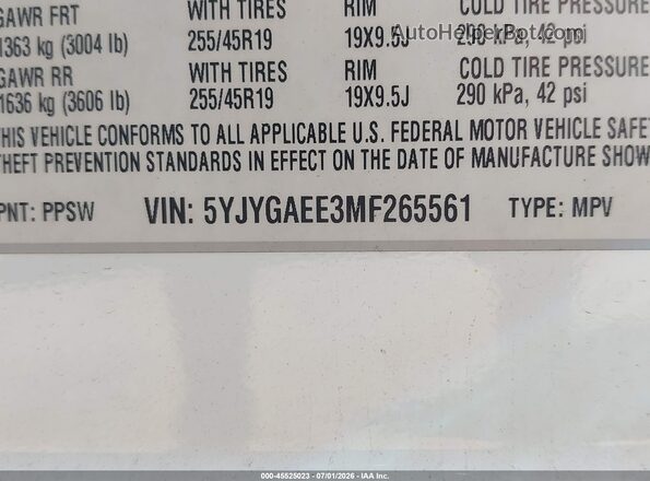 5YJYGAEE3MF265561 2021 TESLA MODEL Y White Vista del compartimento del motor