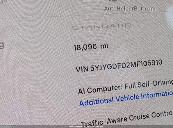 5YJYGDED2MF105910 2021 TESLA MODEL Y Белый 