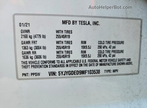 5YJYGDED9MF103538 2021 TESLA MODEL Белый Вид подкапотного пространства