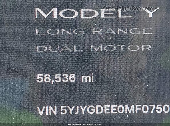 5YJYGDEE0MF075041 2021 TESLA MODEL Y Белый 