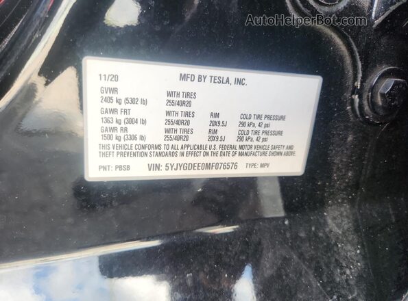 5YJYGDEE0MF076576 2021 TESLA MODEL Black Շարժիչի բաժամունքի տեսք