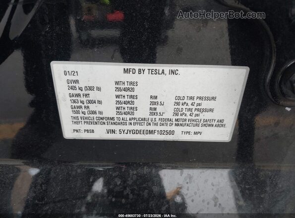 5YJYGDEE0MF102500 2021 TESLA MODEL Y Black Vista del compartimento del motor