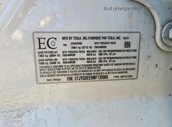 5YJYGDEE0MF139966 2021 TESLA MODEL White ძრავის განყოფილების ხედი