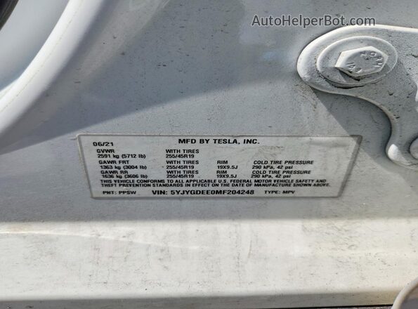 5YJYGDEE0MF204248 2021 TESLA MODEL White Widok komory silnika