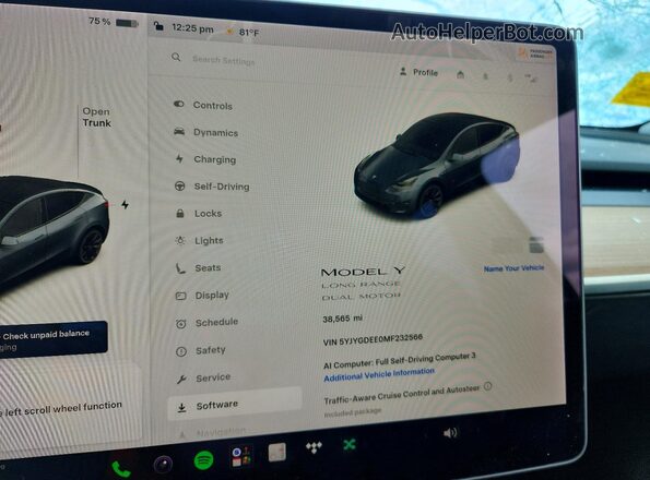 5YJYGDEE0MF232566 2021 TESLA MODEL Gray Սարքավորումների վահանակի տեսք