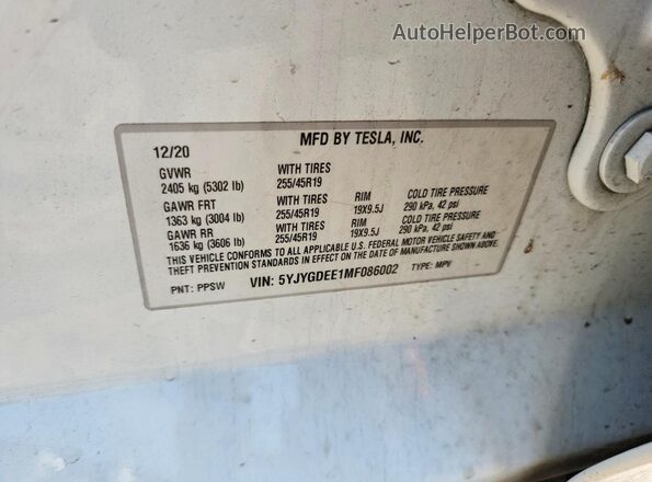 5YJYGDEE1MF086002 2021 TESLA MODEL Белый Вид подкапотного пространства
