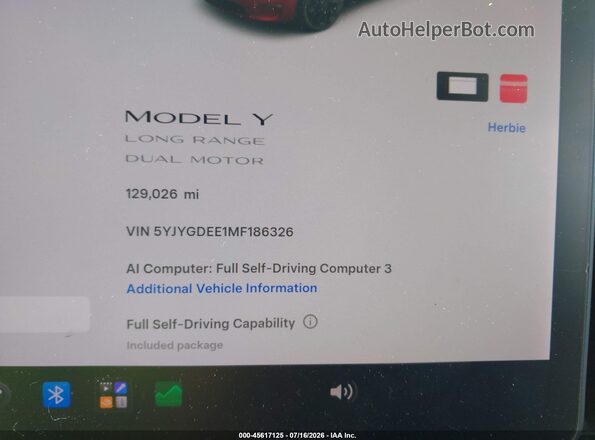 5YJYGDEE1MF186326 2021 TESLA MODEL Y Красный Панорамный вид салона 360°