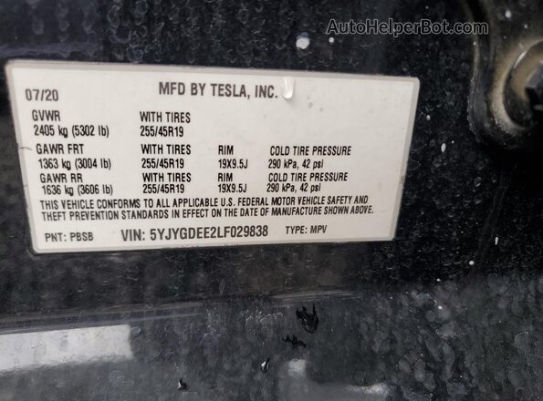 5YJYGDEE2LF029838 2020 TESLA MODEL Black Շարժիչի բաժամունքի տեսք