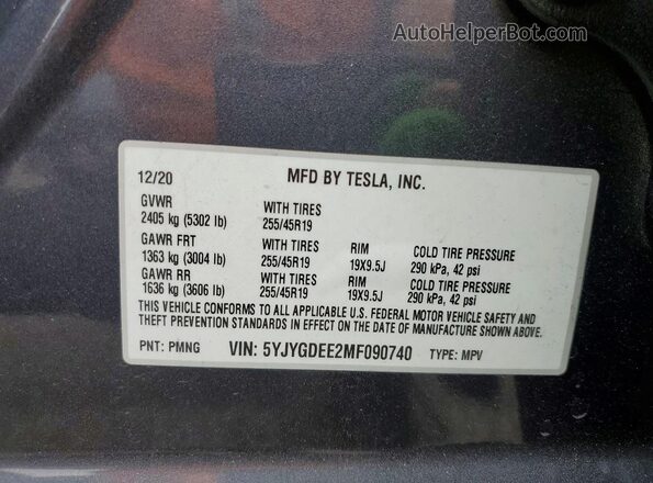 5YJYGDEE2MF090740 2021 TESLA MODEL Gray Widok komory silnika