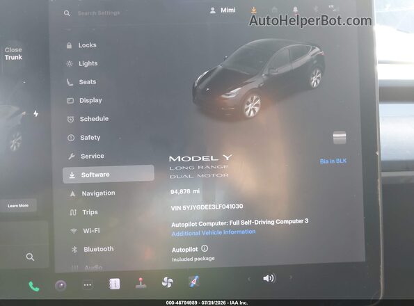 5YJYGDEE3LF041030 2020 TESLA MODEL Y Black უკანა სავარძლების ხედი