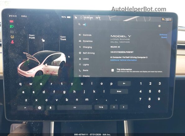 5YJYGDEE3LF058197 2020 TESLA MODEL Y White უკანა სავარძლების ხედი
