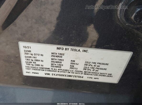 5YJYGDEE3MF297654 2021 TESLA MODEL Y Gray Engine compartment view