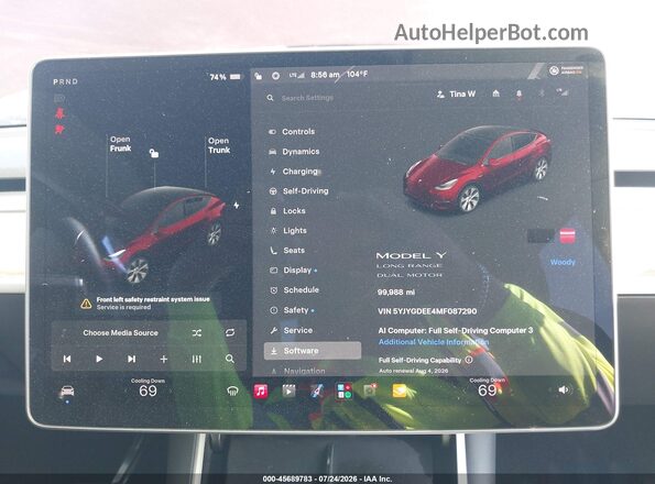 5YJYGDEE4MF087290 2021 TESLA MODEL Y Maroon Rear seats view