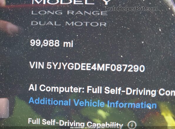 5YJYGDEE4MF087290 2021 TESLA MODEL Y Maroon 360 interior view