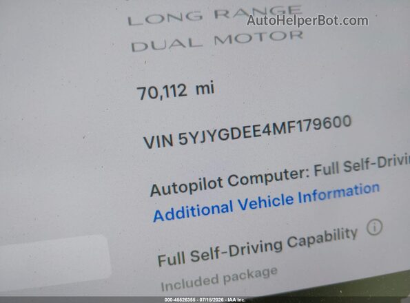 5YJYGDEE4MF179600 2021 TESLA MODEL Y Белый Вид задних сидений
