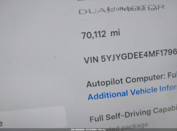 5YJYGDEE4MF179600 2021 TESLA MODEL Y Белый Панорамный вид салона 360°
